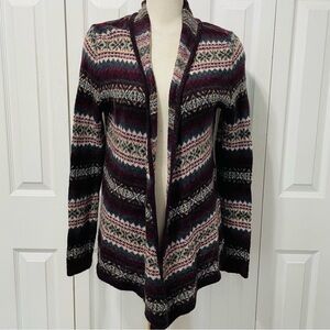 Open-Front Mohair Blend Fair Isle Cardigan Sweater in Pink, Burgundy & Teal